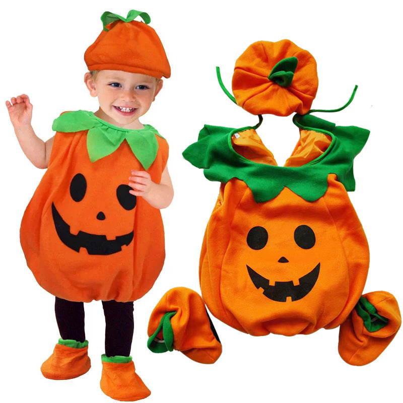 Kids Halloween Pumpkin Costume Baby Cosplay Outfit Cute Pumpkin Performance Suit
