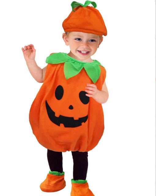 Kids Halloween Pumpkin Costume Baby Cosplay Outfit Cute Pumpkin Performance Suit