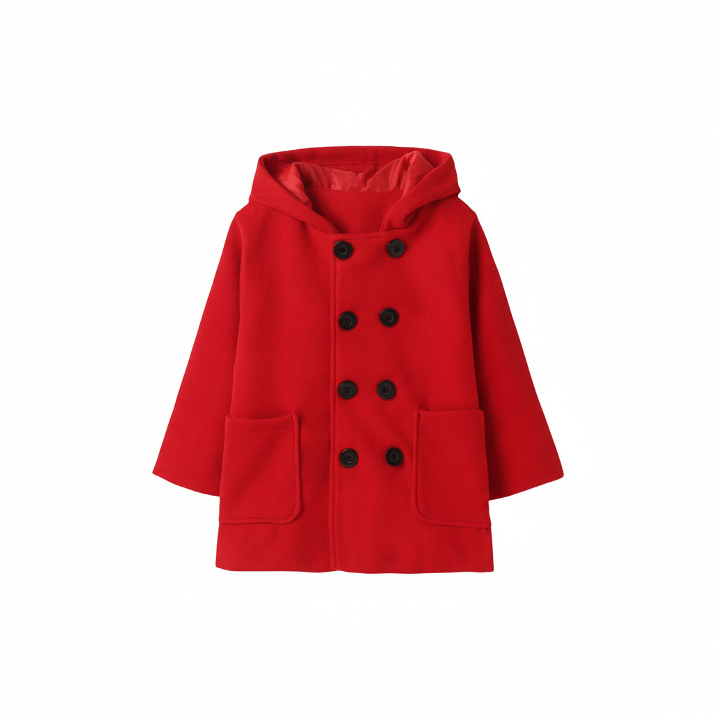 Girls Warm Double Breasted Wool Coat with Hood