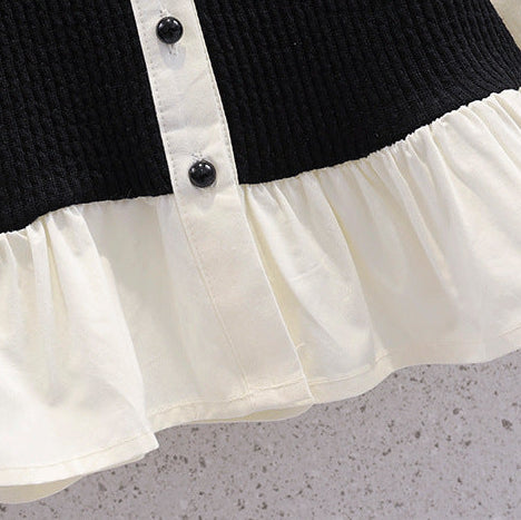 Conjunto Niña de Blusa Vintage Francesa con Cuello Volante y Pantalones Acampanados