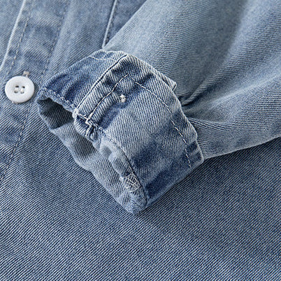 Camisa de Denim Casual con Bloques de Color para Niños de Manga Larga