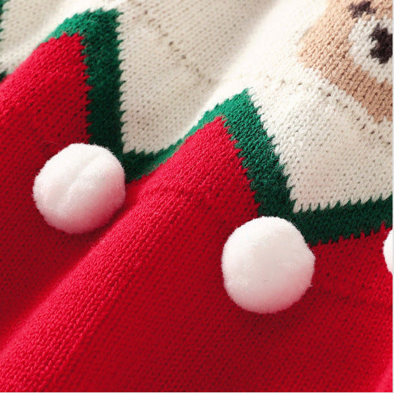 Kids Christmas Bear Crew Neck Knit Sweater