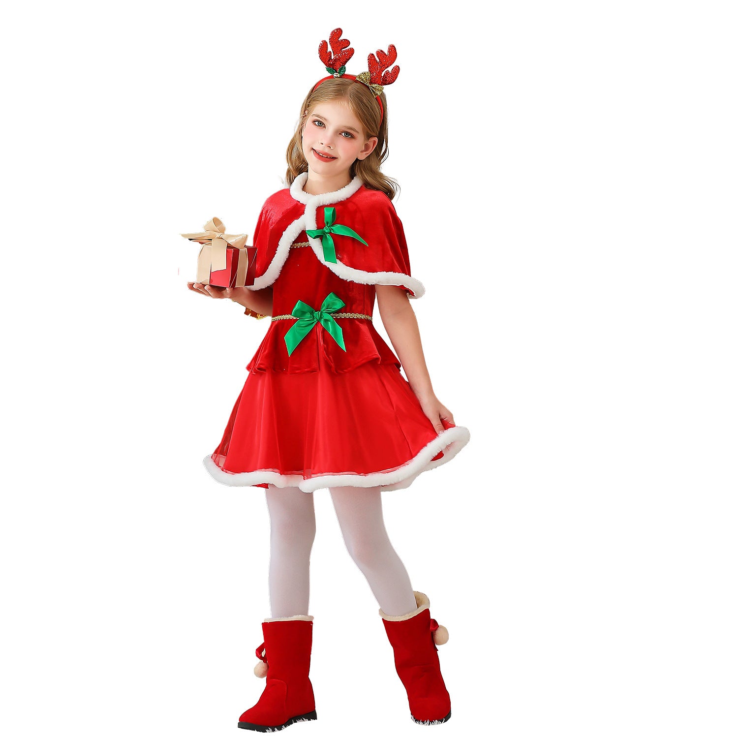 Christmas Costume Kids Cape Shawl Christmas Party Dress