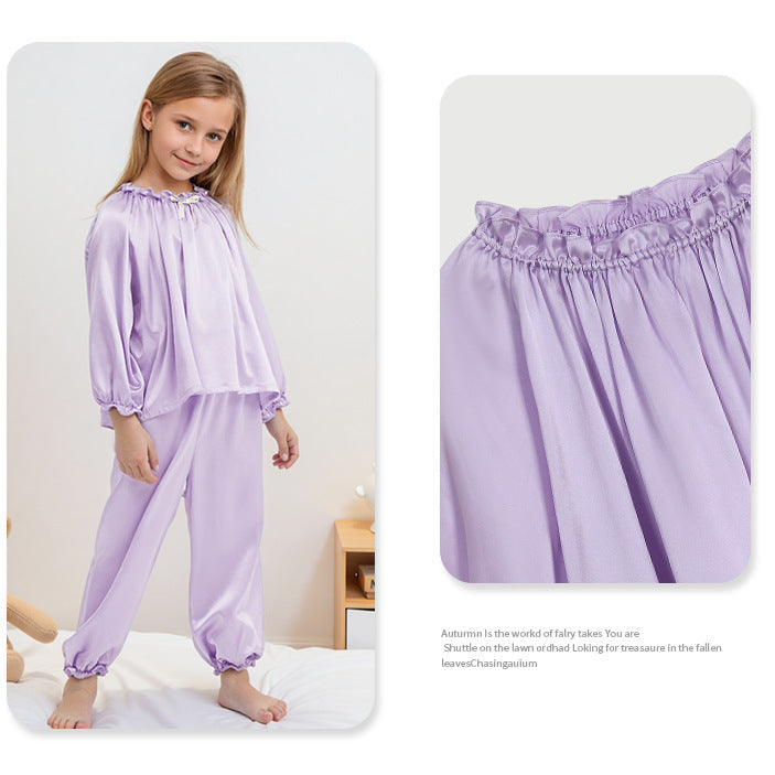 Girls Spring Fall Silk Cool Soft Skin Friendly Pajama Set