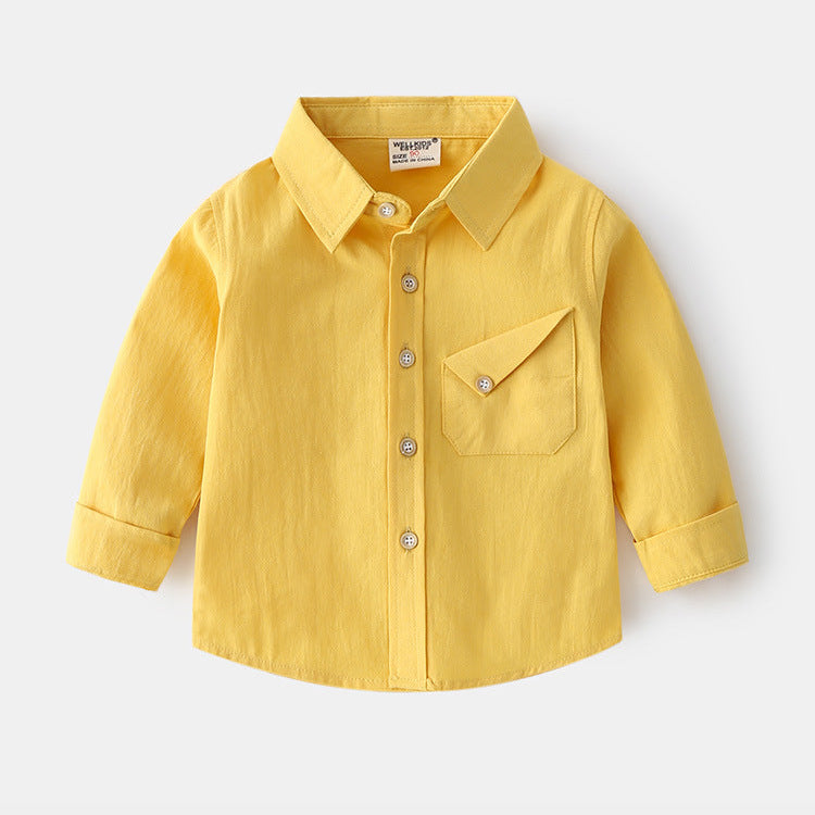 Boys’ Casual Candy Color Long Sleeve Cotton Shirt