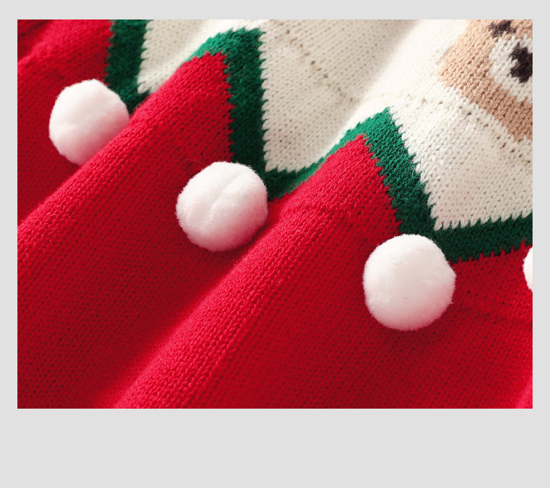 Autumn Winter Kids Sweater Red Pullover Children Christmas Holiday Top