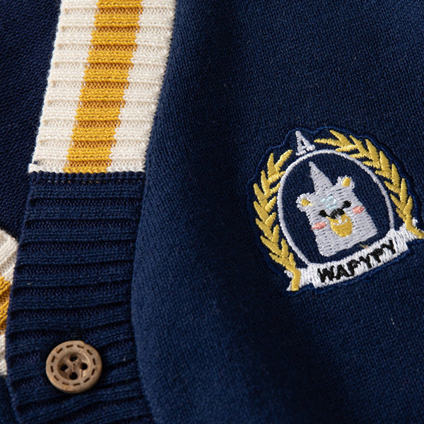 cárdigan de punto bordado con cuello en V para niño