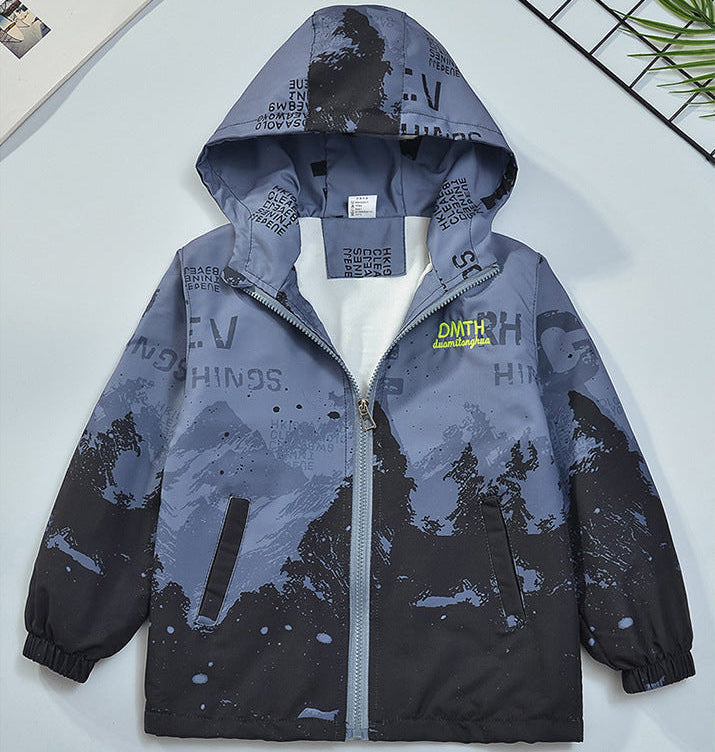Boys’ Graphic Mountain Print Hooded Jacket
