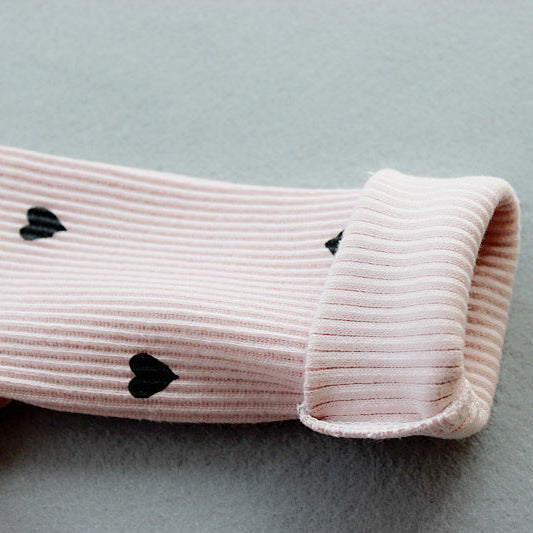 Girls’ Heart Ribbed Long Sleeve Cotton T-Shirt