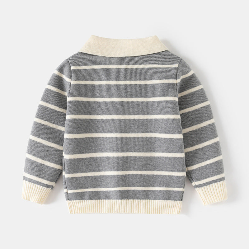 Boys Cartoon Embroidered Collared Sweater