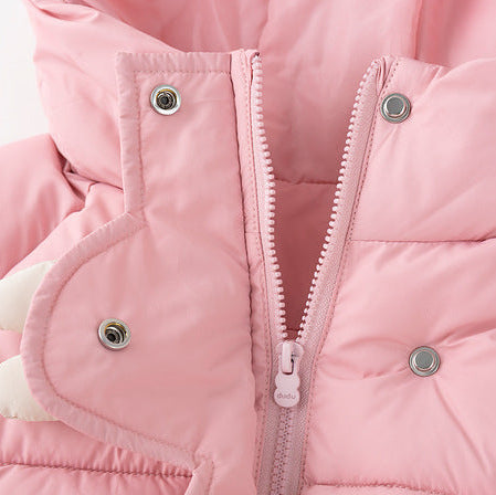 Chaqueta acolchada con capucha y dibujos animados para niñas, gruesa y cálida