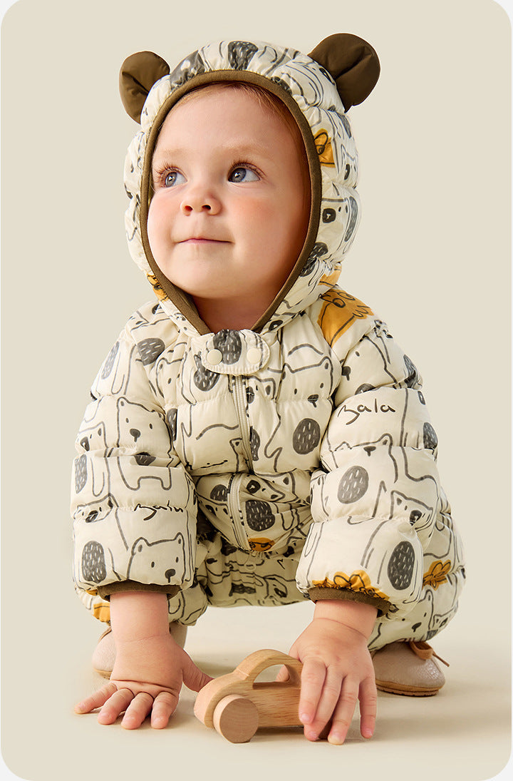 Baby Outdoor Warm Hooded Romper Down Jacket