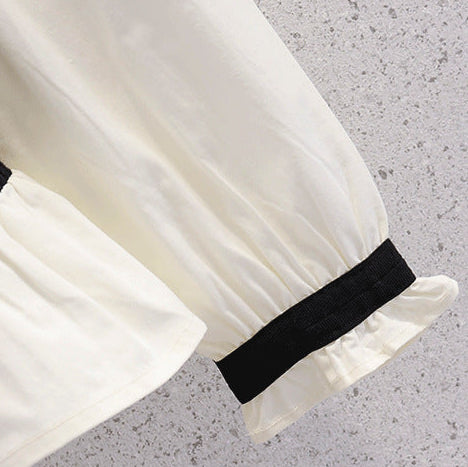 Conjunto Niña de Blusa Vintage Francesa con Cuello Volante y Pantalones Acampanados