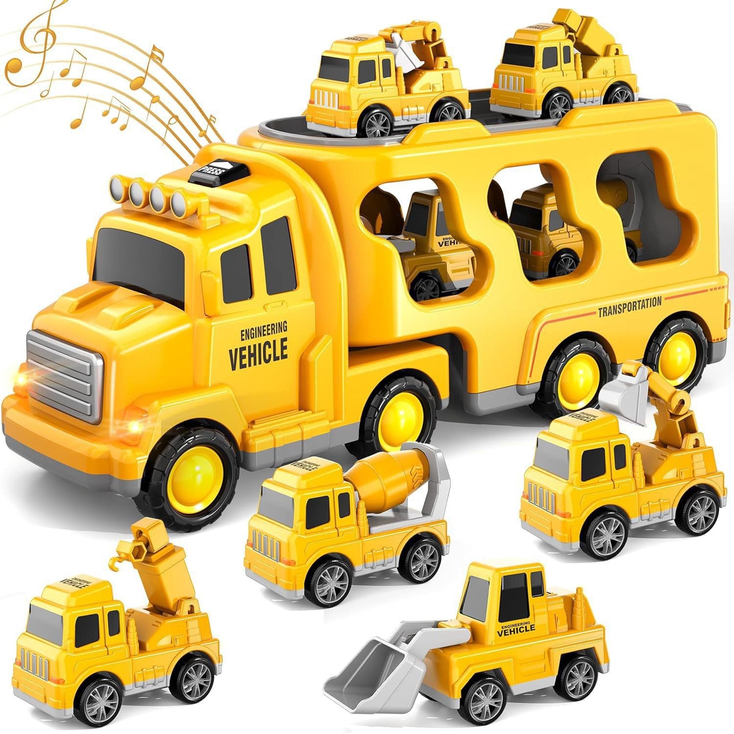 Construction Vehicle Transport Toy Set with Lights and Music