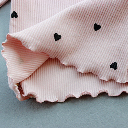 Girls’ Heart Ribbed Long Sleeve Cotton T-Shirt