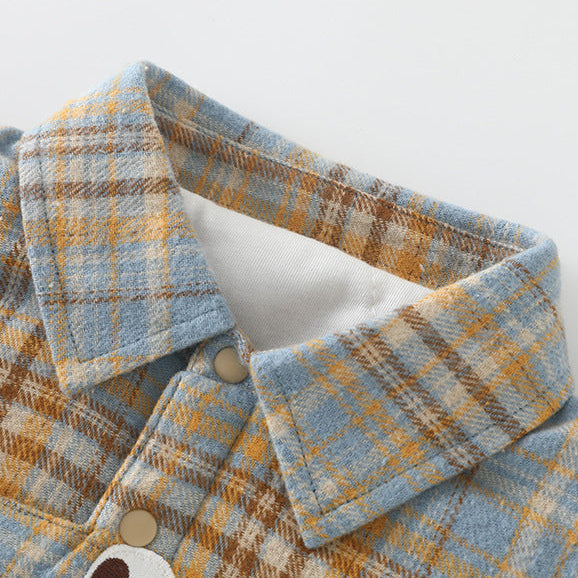 Kids’ Quilted Warm Cartoon Dinosaur Long Sleeve Shirt Jacket