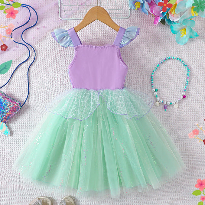 Girls Mermaid Princess Dress – Tulle Birthday Party Costume Dress for Kids