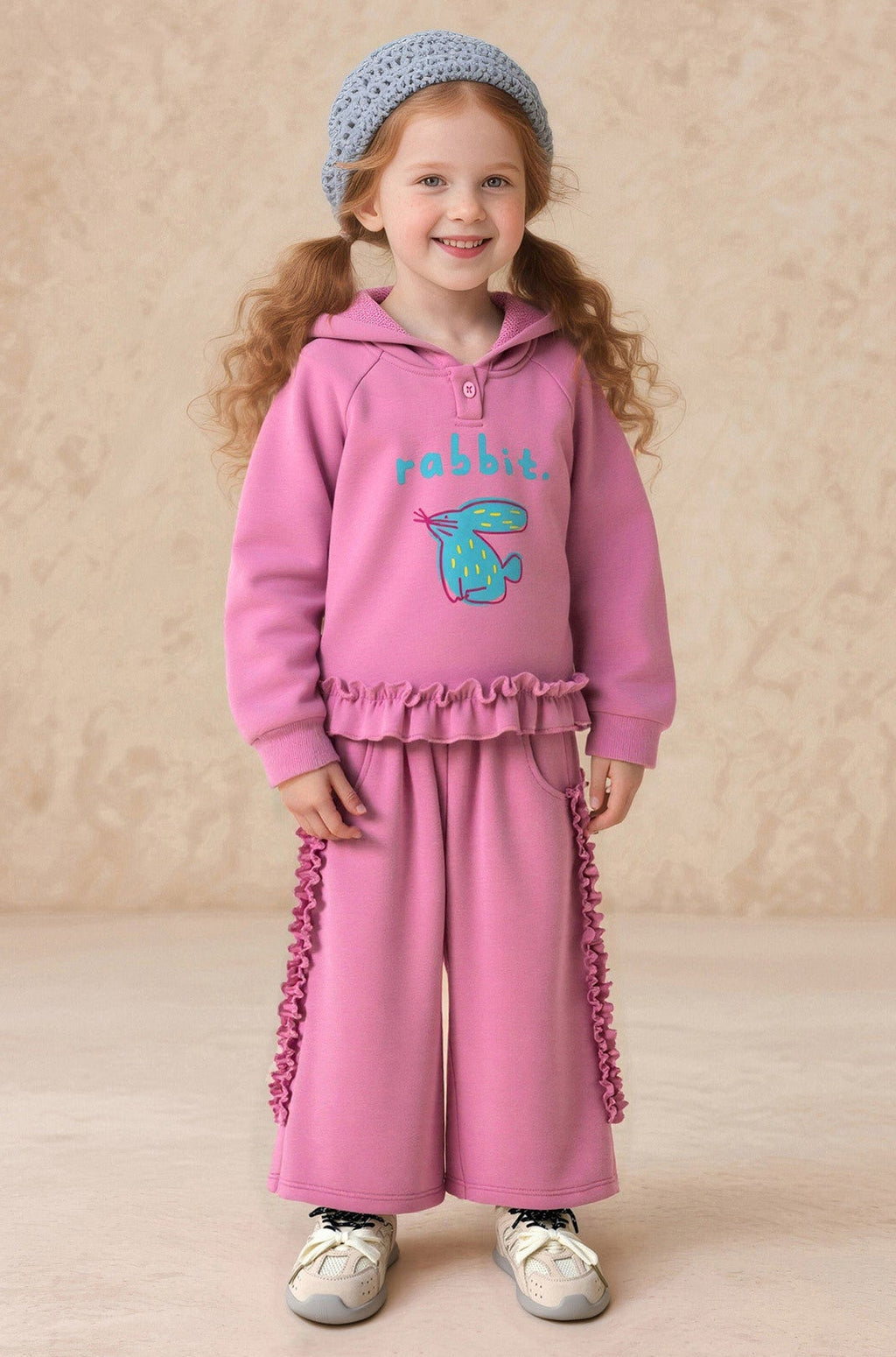 Mädchen-Sweatshirt-Set mit Kapuze und Spitzenbesatz