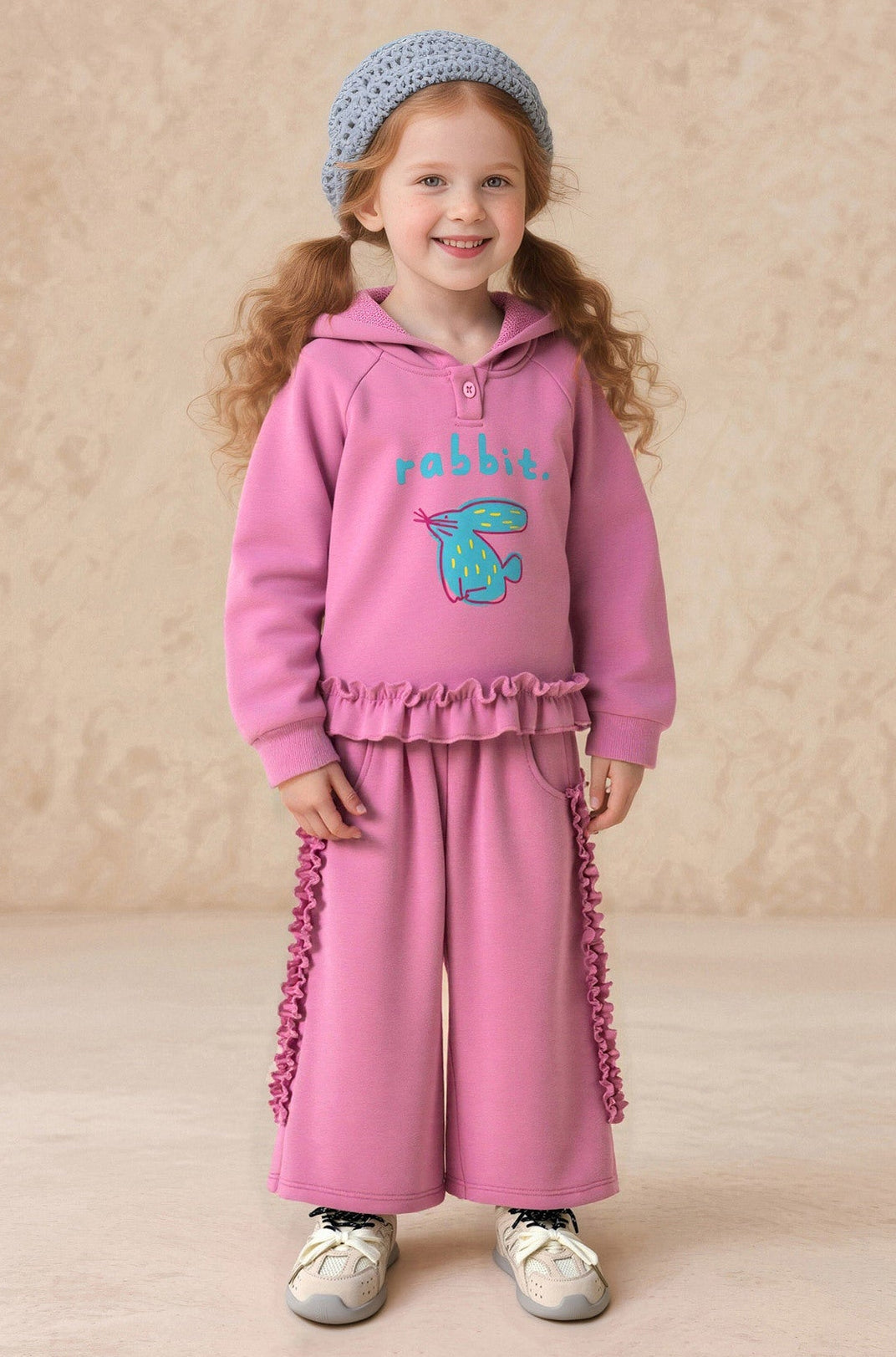 Mädchen-Sweatshirt-Set mit Kapuze und Spitzenbesatz