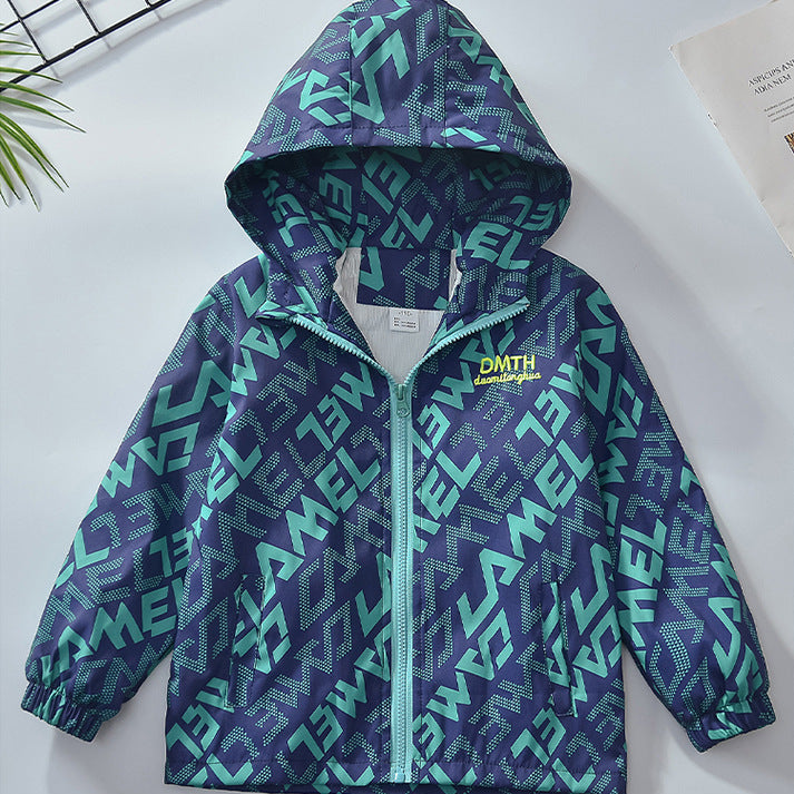Boys’ Trendy Letter Print Hooded Jacket