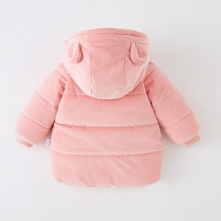 Kinder Fleecegefütterte, dicke Kapuzen-Daunenjacke aus Baumwolle