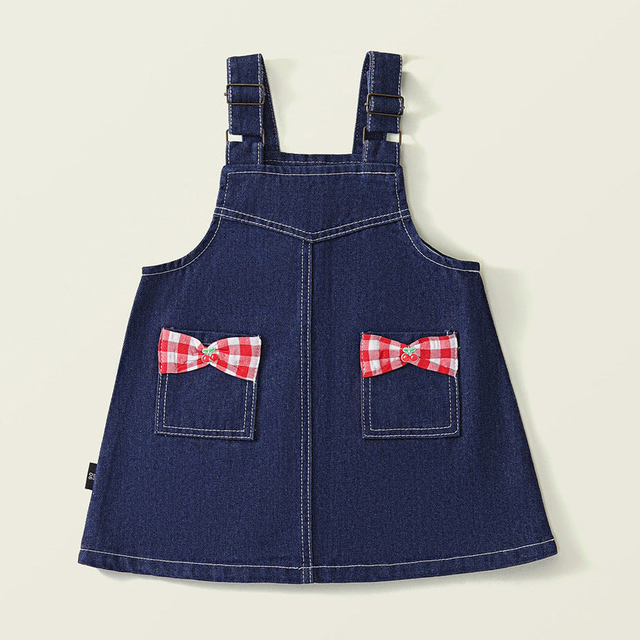 Conjunto de vestido vaquero estilo peto para niñas