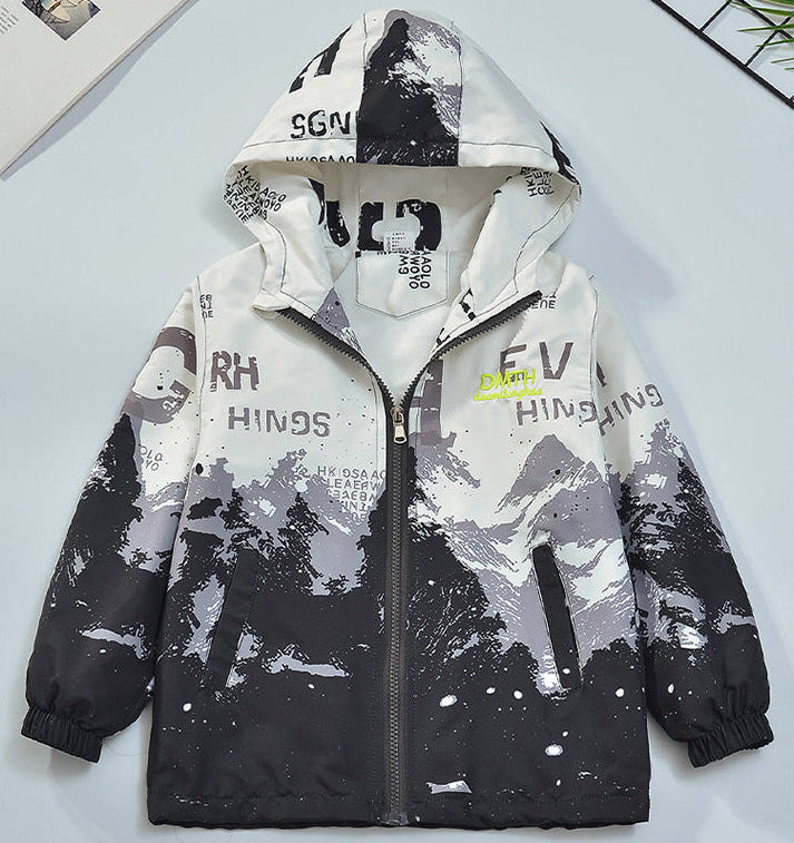 Boys’ Graphic Mountain Print Hooded Jacket