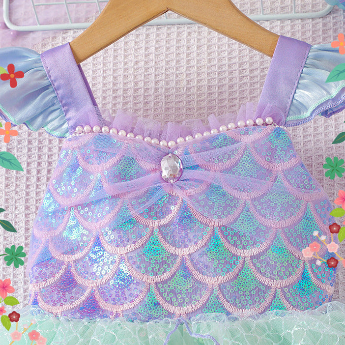 Girls Mermaid Princess Dress – Tulle Birthday Party Costume Dress for Kids