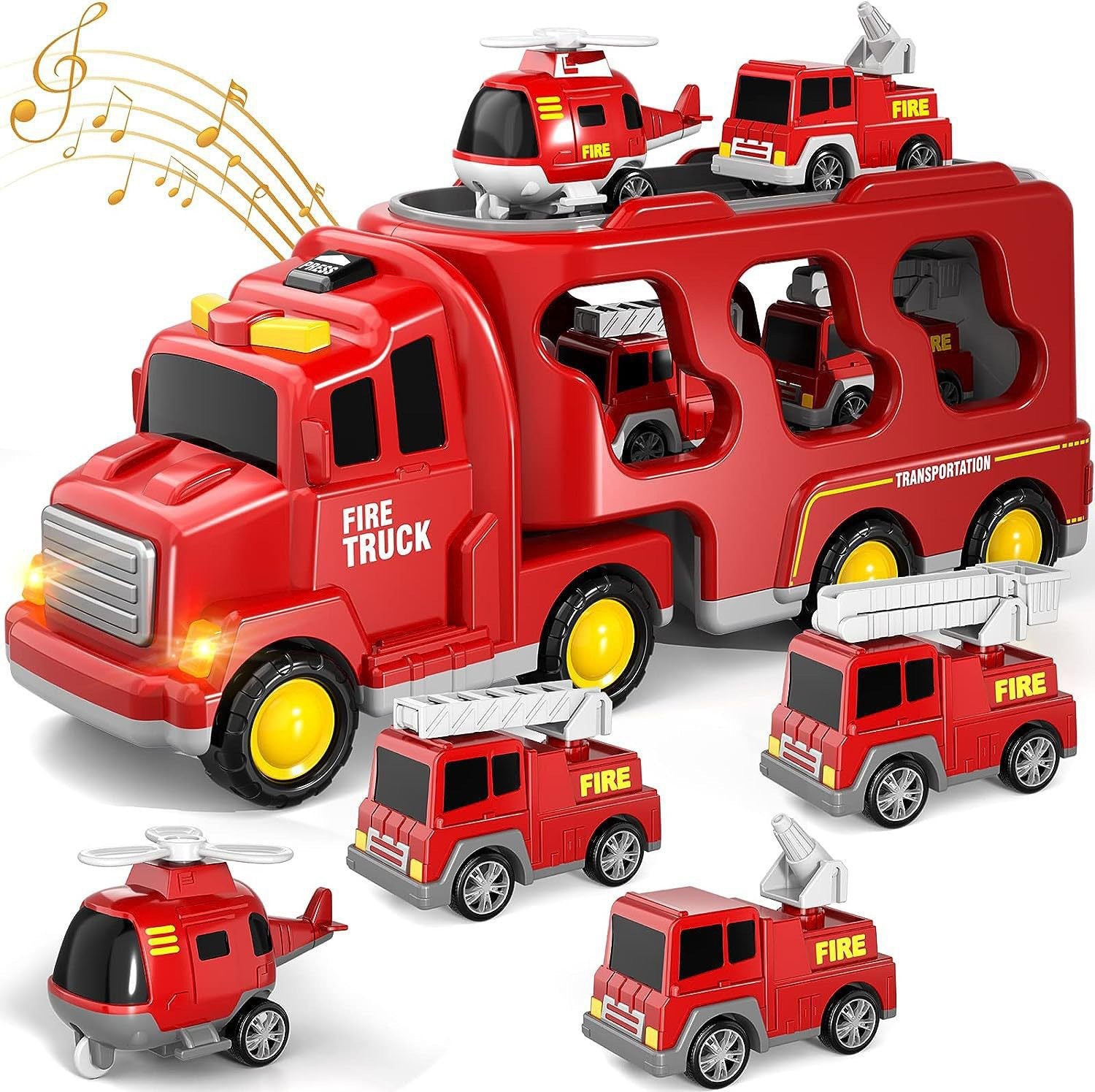 Construction Vehicle Transport Toy Set with Lights and Music