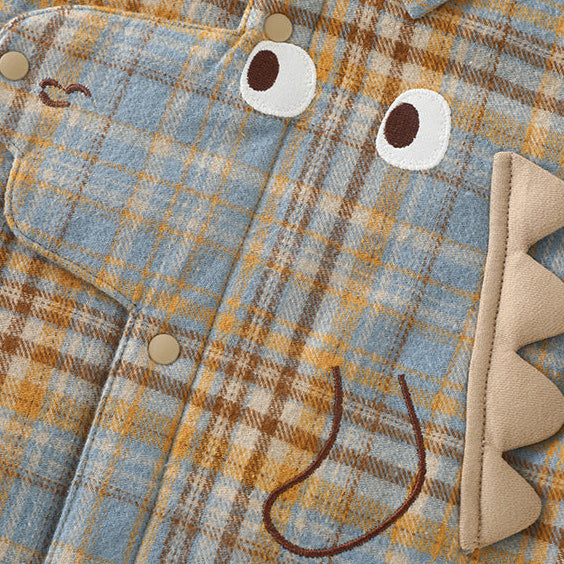 Kids’ Quilted Warm Cartoon Dinosaur Long Sleeve Shirt Jacket