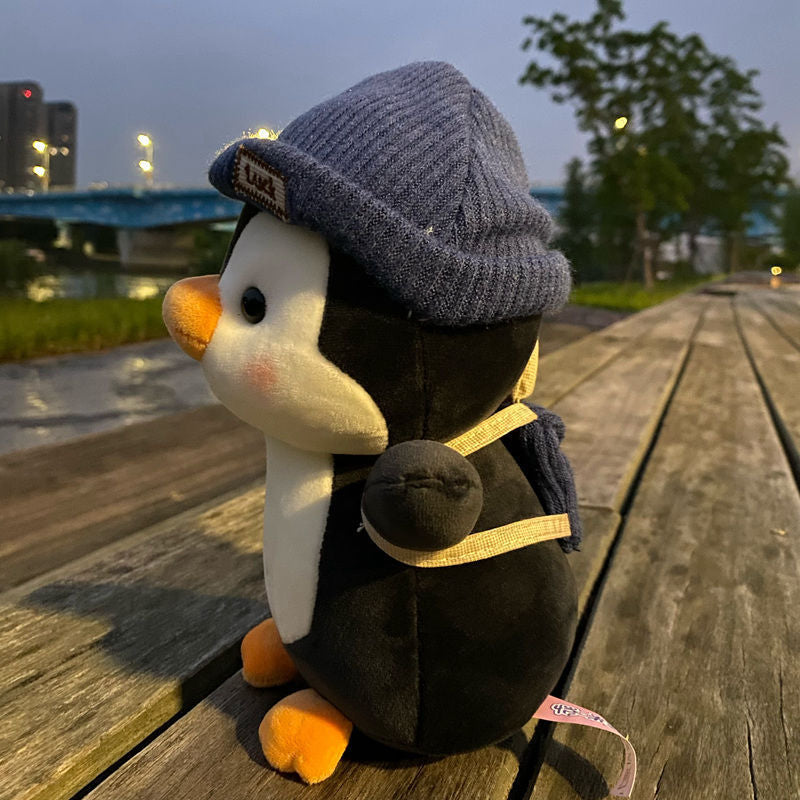 Cute Penguin Comfort Plush Toy with Knit Hat