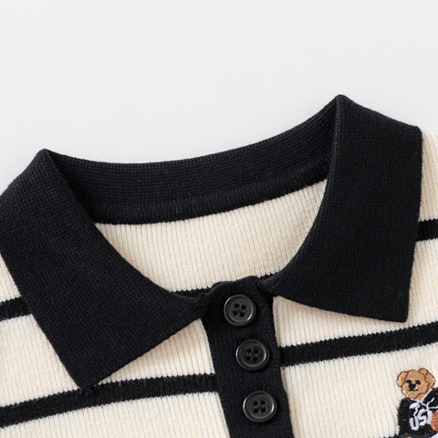 Boys Cartoon Embroidered Collared Sweater