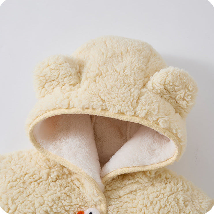Baby Girl Fleece Lined Thick Cute Hooded Jacket and Pants Two Piece Set