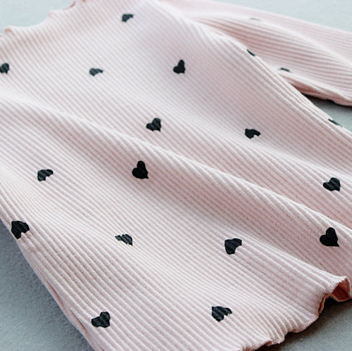 Girls’ Heart Ribbed Long Sleeve Cotton T-Shirt