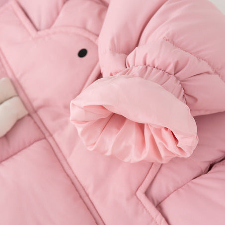 Chaqueta acolchada con capucha y dibujos animados para niñas, gruesa y cálida