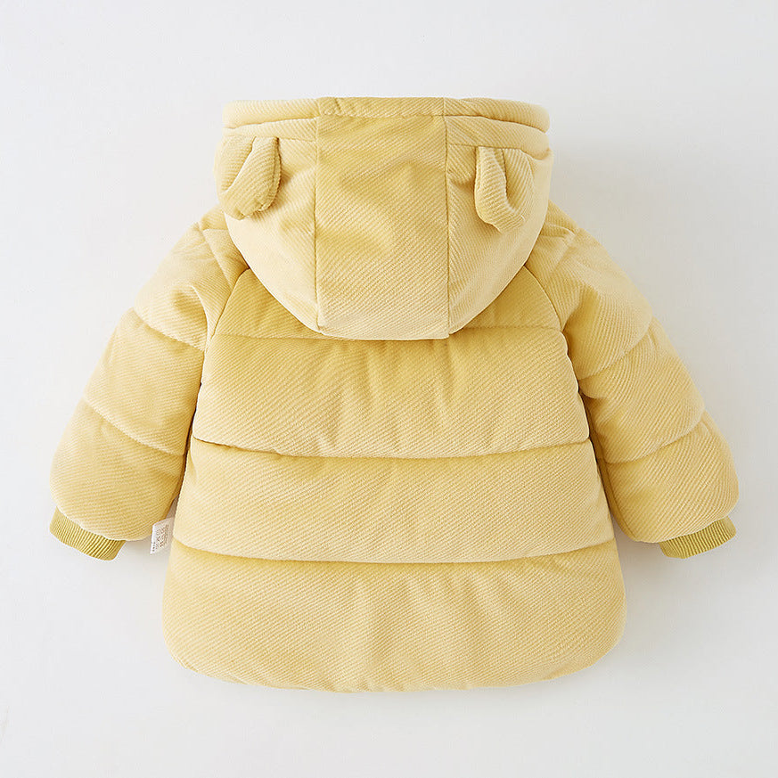 Kinder Fleecegefütterte, dicke Kapuzen-Daunenjacke aus Baumwolle