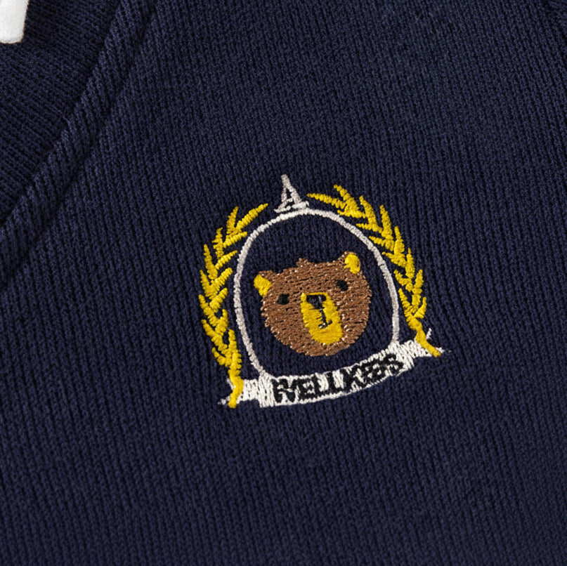 Boys V-Neck Faux Two-Piece Sweatshirt with Embroidered Bear Patch
