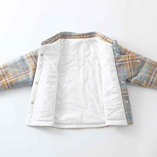 Kids’ Quilted Warm Cartoon Dinosaur Long Sleeve Shirt Jacket