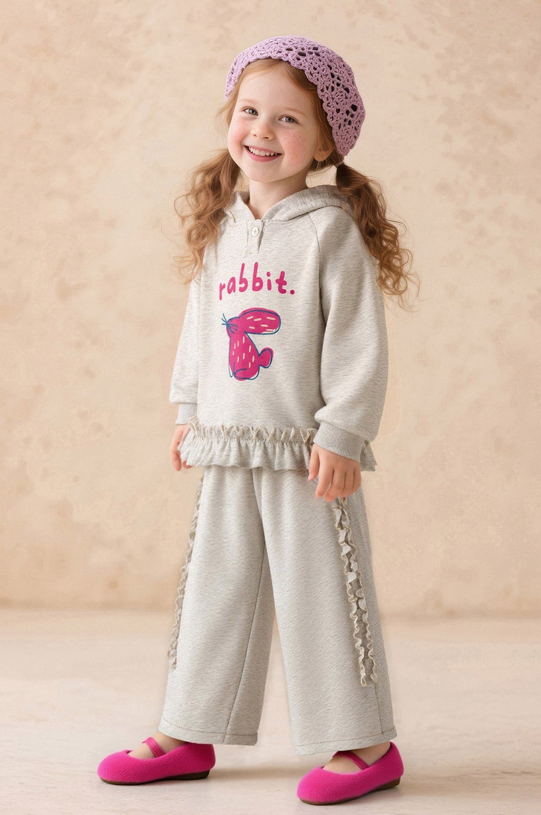 Mädchen-Sweatshirt-Set mit Kapuze und Spitzenbesatz