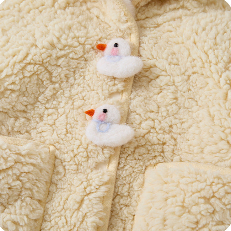 Baby Girl Fleece Lined Thick Cute Hooded Jacket and Pants Two Piece Set