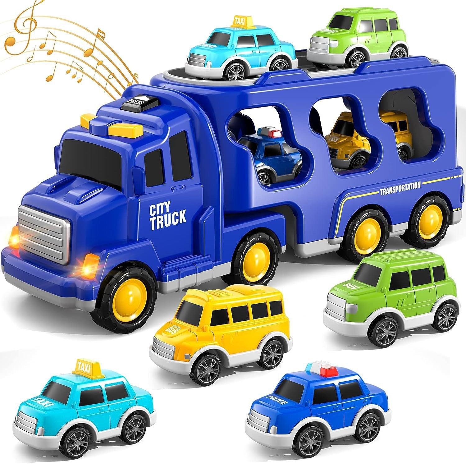 Construction Vehicle Transport Toy Set with Lights and Music