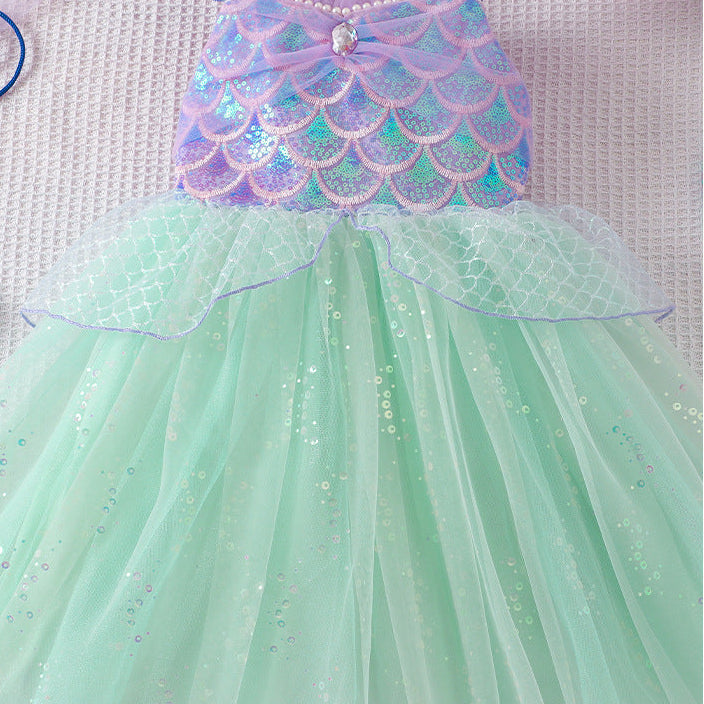 Girls Mermaid Princess Dress – Tulle Birthday Party Costume Dress for Kids