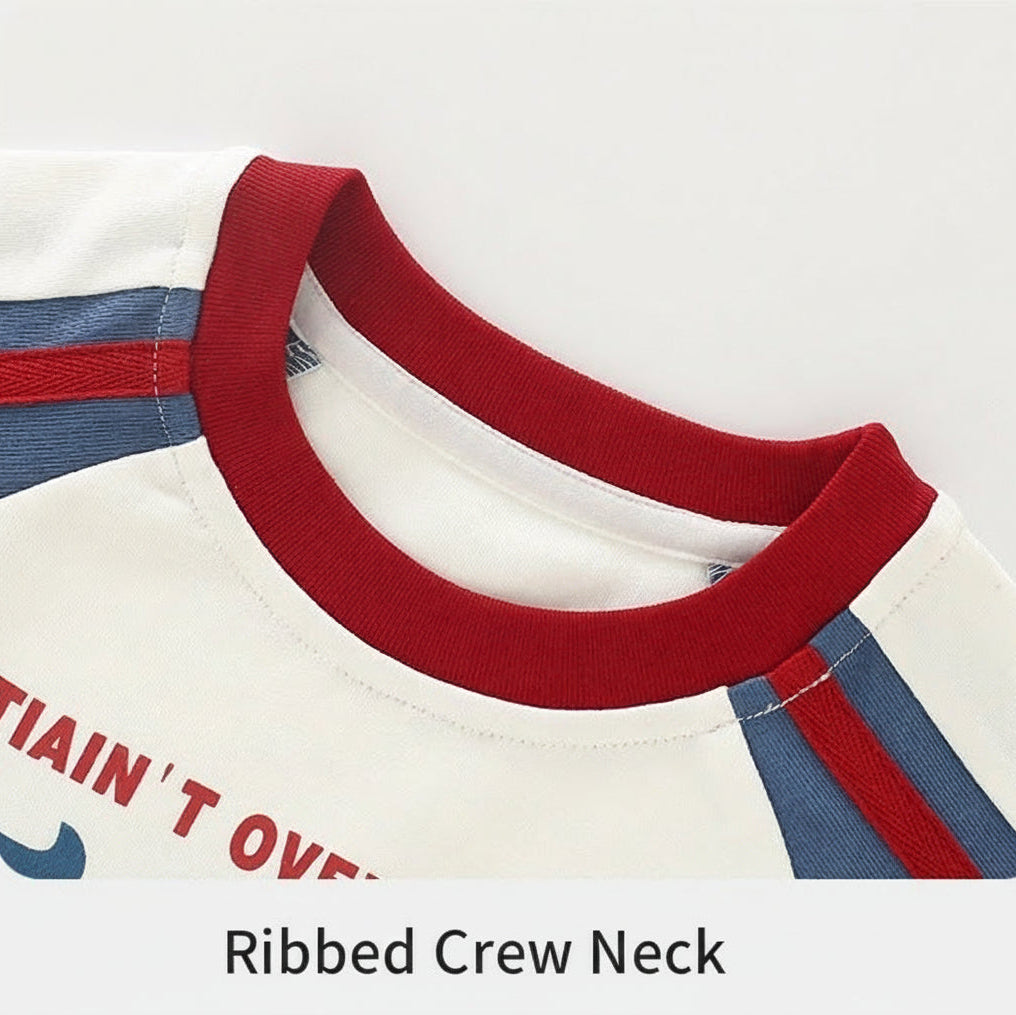 Boys Color Block Raglan Sleeve Cotton Long Sleeve T-Shirt with Dog Print