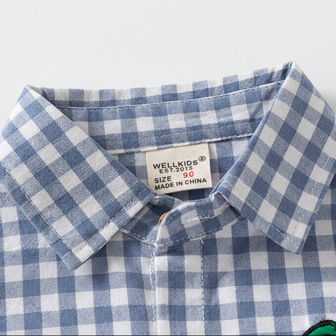 Boys’ Cartoon Embroidery Long Sleeve Cotton Shirt