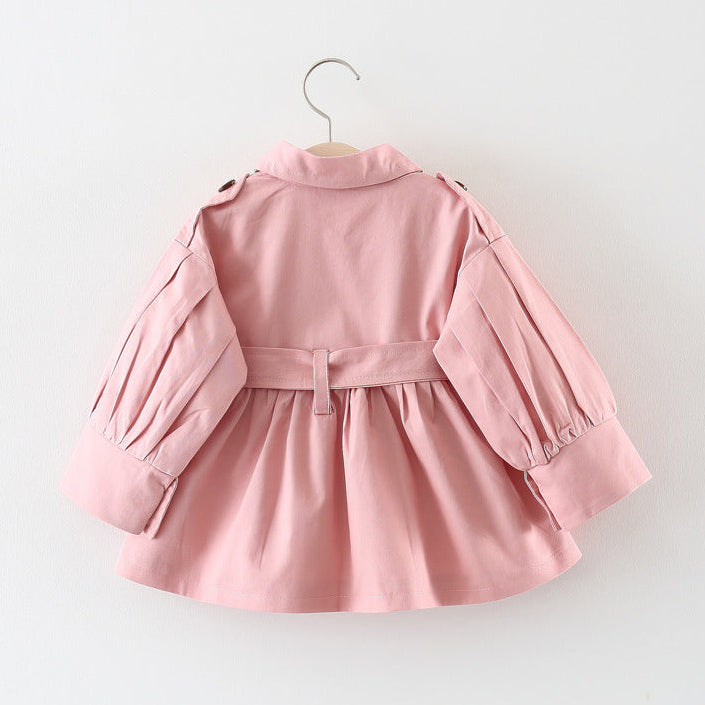 Girls’ French Style Double-Breasted Bow Trench Coat