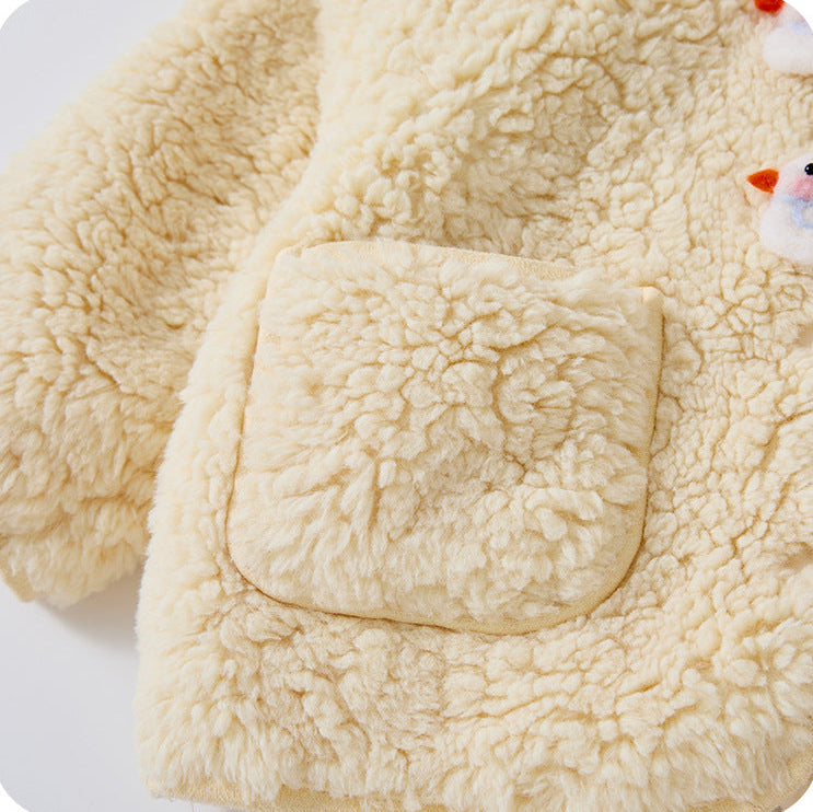 Baby Girl Fleece Lined Thick Cute Hooded Jacket and Pants Two Piece Set