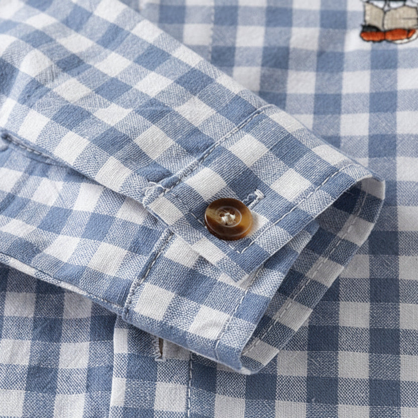 Boys’ Cartoon Embroidery Long Sleeve Cotton Shirt