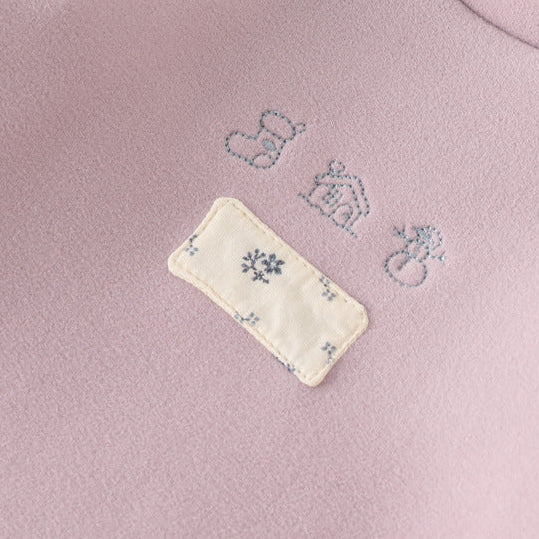 Girls Sweet Embroidered Patch Stand Collar Fleece-Lined Long Sleeve Top