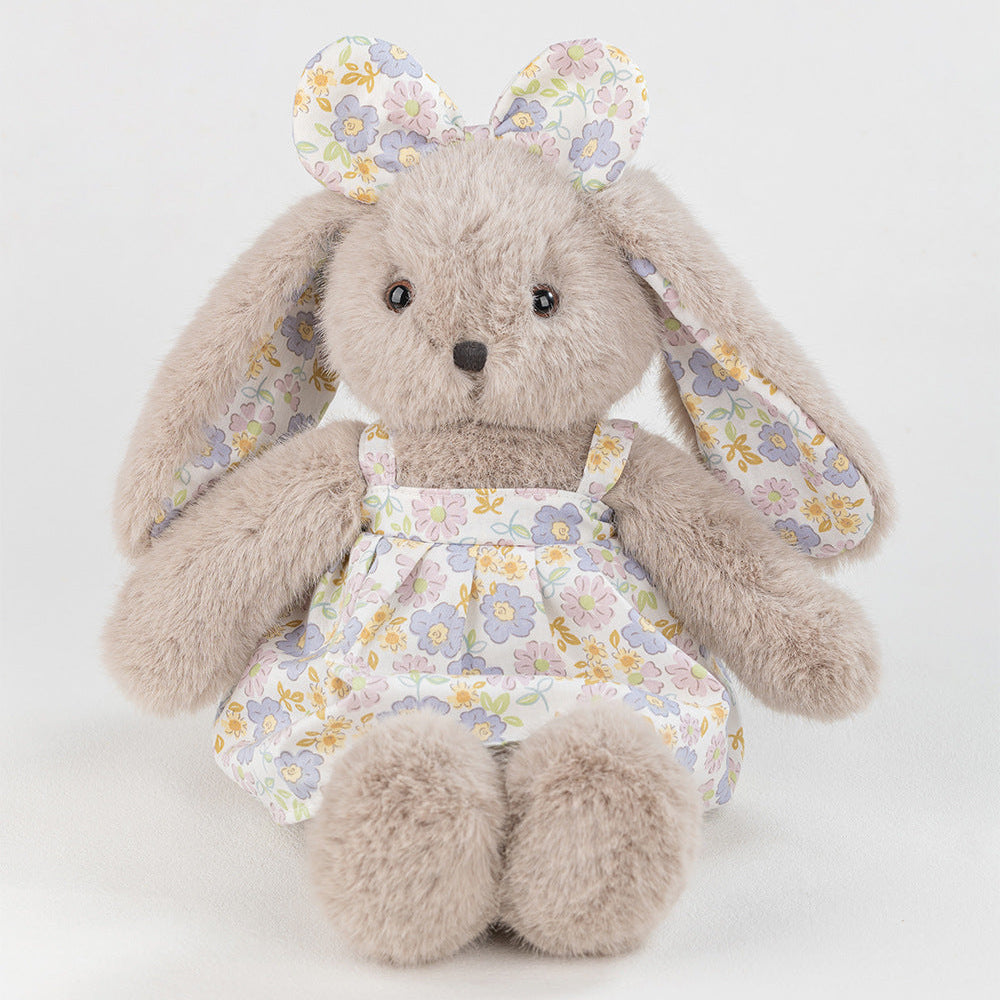 Cute Gray Bunny Comfort Plush Toy with Floral Dress