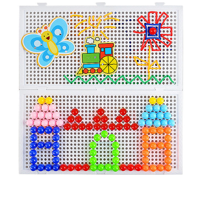 Tablero de rompecabezas de clavijas con forma de hongo para niños